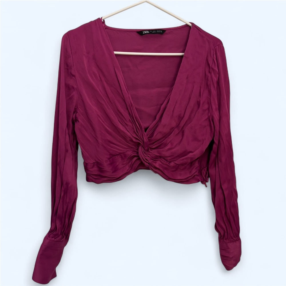 Women's Magenta Long Sleeve Crop Top
